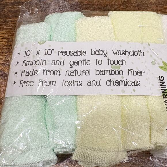 Lot of 2 Packs (12 Total) Bamboo Fiber Baby Washcloths 10" x 10" Gender Neutral - Picture 2 of 4